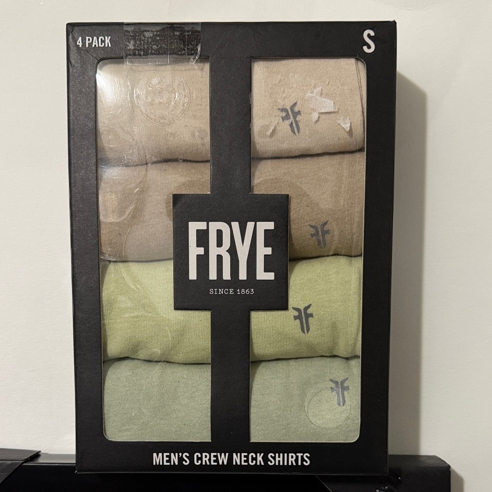 Frye Mens‎ Crew Neck Shirts 4 Pack Green Tan Earth Tones Small
